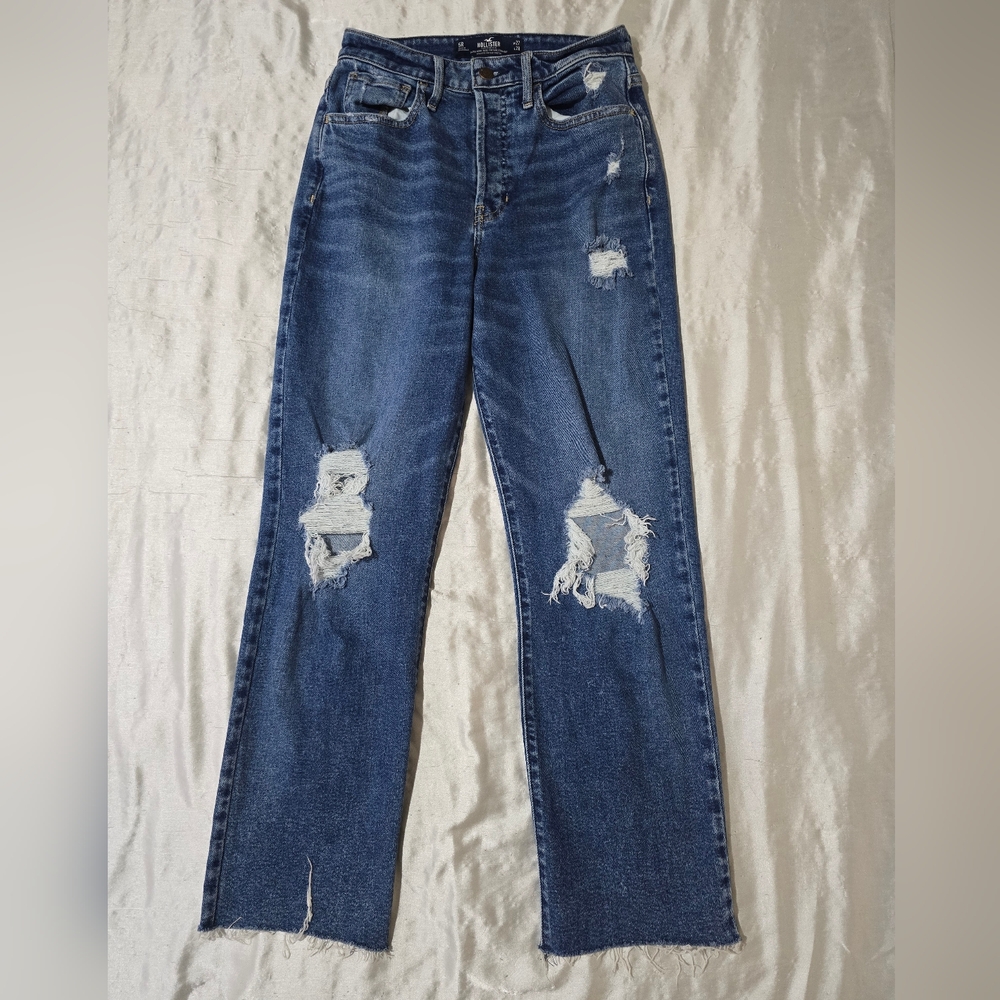 Hollister Distressed Button Fly Ultra High Rise Vintage Straight Jeans